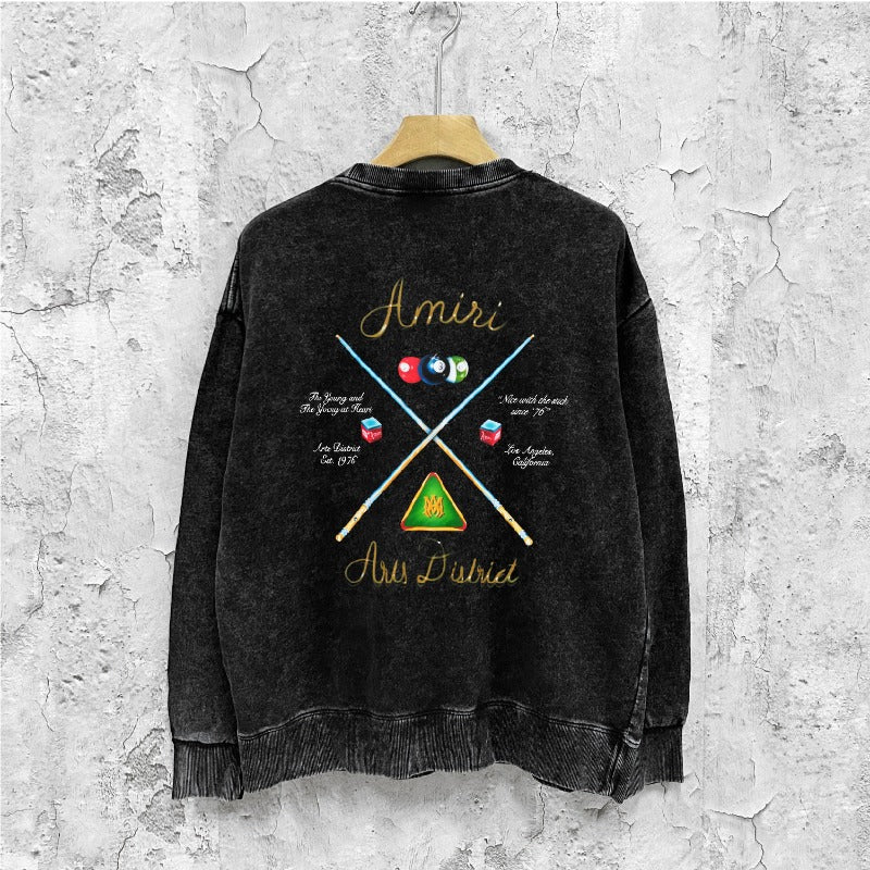 Amiri washed sweatshirt billiard cue printing washed and distressed