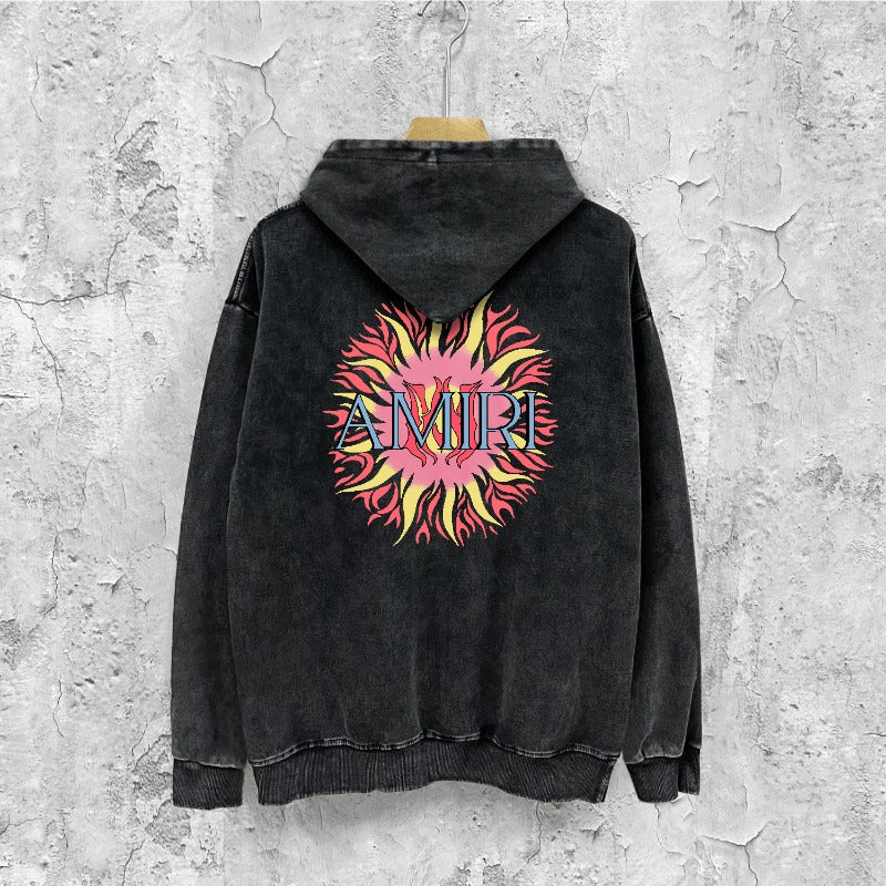Amiri washed hoodie colorful sun washed distressed printing