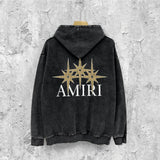 Amiri washed hoodie bone crack star distressed printing