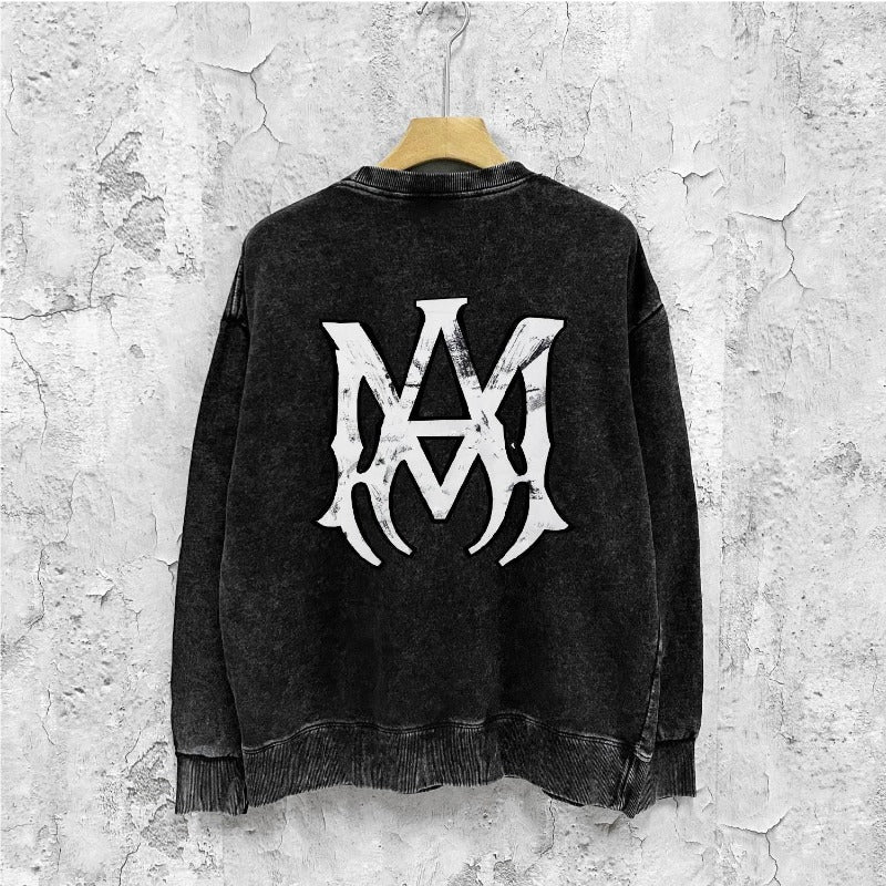 Amiri washed sweatshirt mottled spider printing washed and distressed