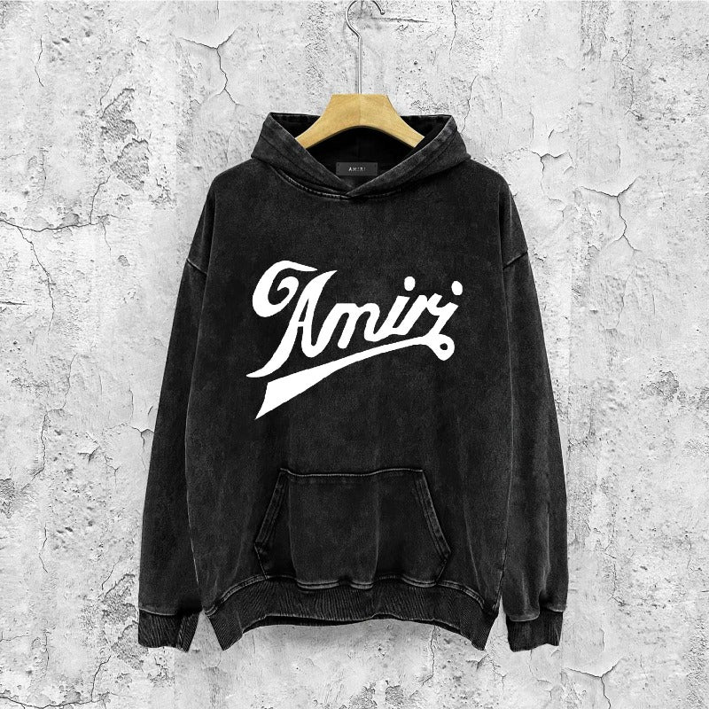 Amiri washed hoodie elegant letter washed distressed printing