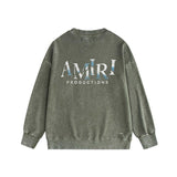 Amiri washed sweatshirt double-sided rose printing washed and distressed