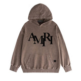 Amiri washed hoodie with overlapping letter foam printing and distressed printing
