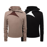 Men long sleeved shirt k retro street niche style deconstructed patchwork design men's fitted stretch hooded