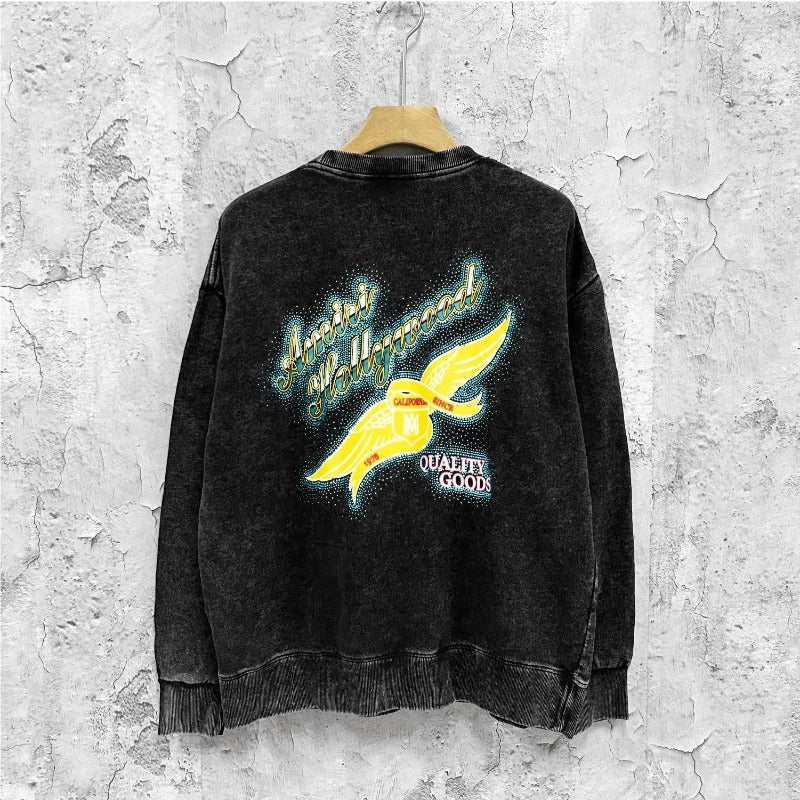 Amiri washed sweatshirt star point wings printing washed and distressed