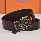 Amiri Belt dark brown cross grain Golden deer logo