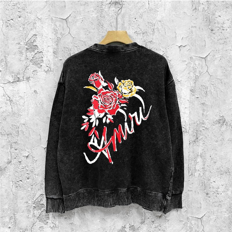 Amiri washed sweatshirt flower printing washed and distressed