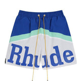 Rhude Shorts Color Matching Alphabet Casual Sports Mesh Shorts Elastic Beach Pants