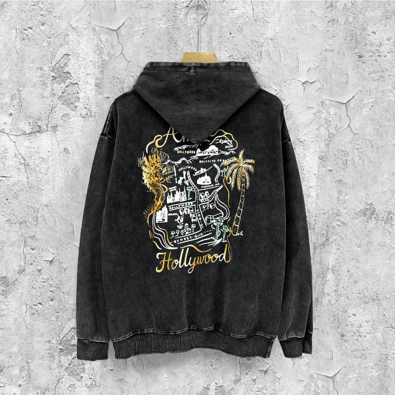 Amiri washed hoodie hollywood golden dragon printing distressed printing
