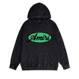 Amiri washed hoodie oval letter distressed printing