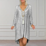 Women Party Dress Casual Solid Color Loose Sequins Shirt Dress (Ss0416)