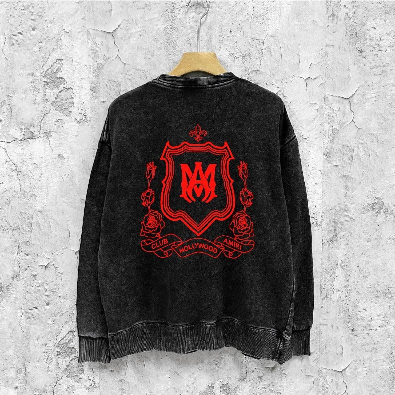Amiri washed sweatshirt flower shield printing washed and distressed