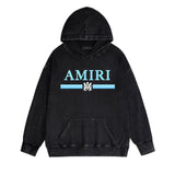 Amiri washed hoodie colorful snake letter horizontal strips washed distressed printing