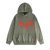 Amiri washed hoodie with overlapping letter foam printing and distressed printing