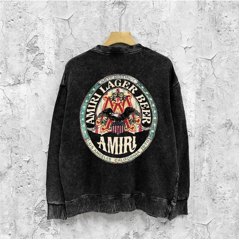Amiri washed sweatshirt oil painting flying eagle printing washed and distressed