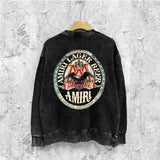 Amiri washed sweatshirt oil painting flying eagle printing washed and distressed