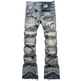 Mens Fashion Jeans Patchwork wide-leg pants 5713#
