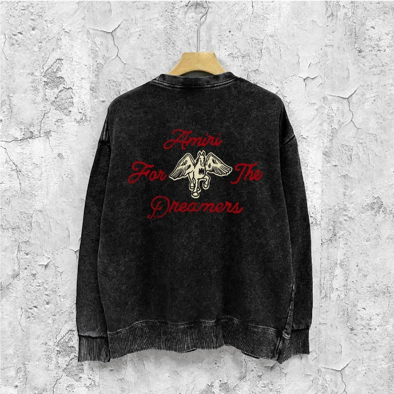 Amiri washed sweatshirt mottled pegasus printing washed and distressed