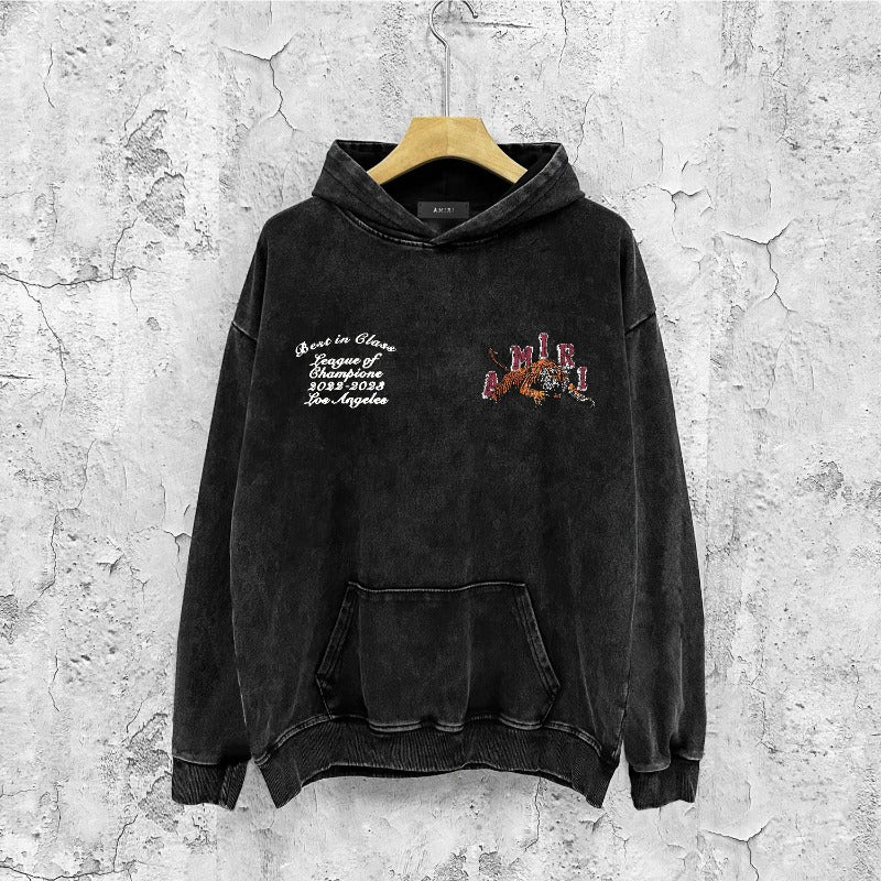 Amiri washed hoodie letter tiger washed distressed printing