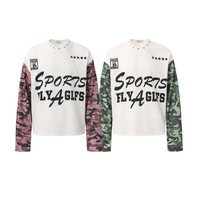 Men long sleeved shirt jw retro street trendy men's patchwork camouflage design men's waffle grids