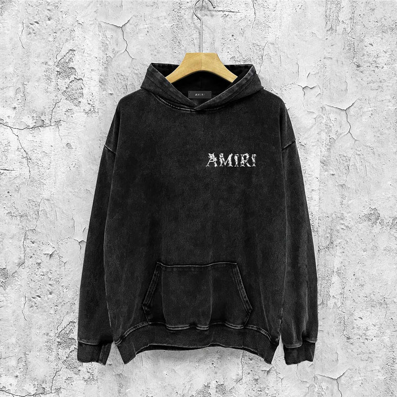 Amiri washed hoodie vine text washed distressed printing