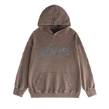 Amiri washed hoodie black and white distressed print