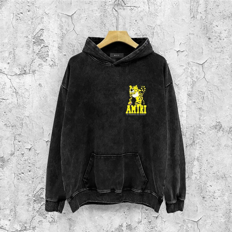Amiri washed hoodie xiaohu distressed printing