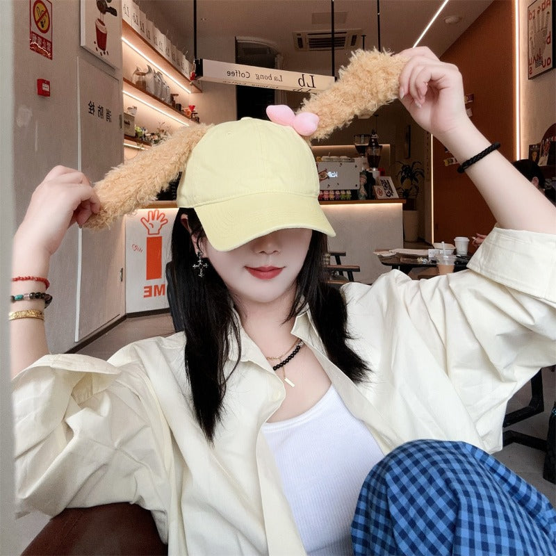 Y2k hot girl hat heavy industry cartoon cake three-dimensional big ears yellow peaked cap bows sunshade baseball cap