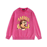 Amiri washed sweatshirt gold lion printing washed and distressed