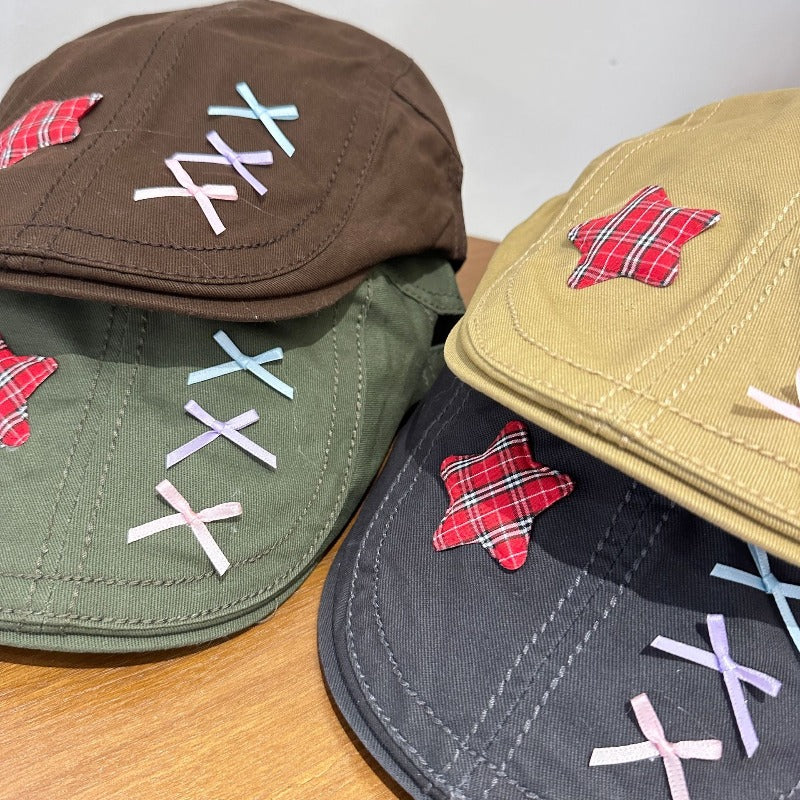 Y2k hot girl hat heavy industry bows small brim duckbill hat easiest for matchretro beret