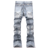 Mens Fashion Jeans Cross-line wide-leg pants 5718#