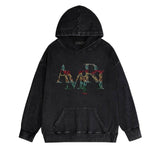 Amiri washed hoodie rainbow letter distressed printing