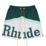 Rhude Shorts Color Matching Alphabet Casual Sports Mesh Shorts Elastic Beach Pants