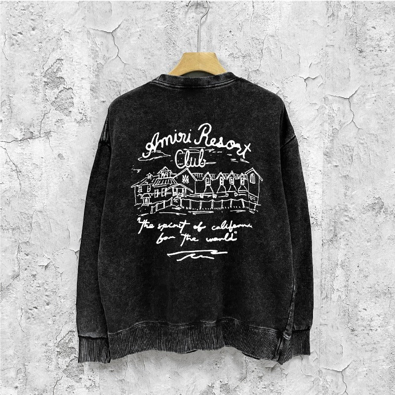 Amiri washed sweatshirt sketch country print washed old