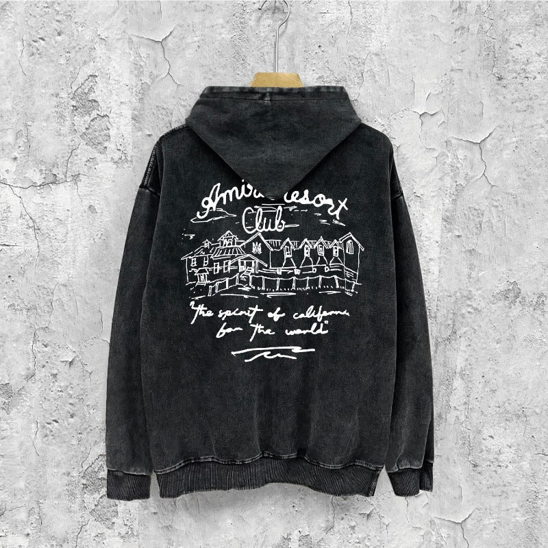 Amiri washed hoodie sketch country washed distressed printing