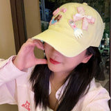 Y2k hot girl hat heavy industry yellow baseball cap summer sunshade cartoon pattern soft top peaked cap