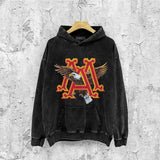 Amiri washed hoodie oil painting flying eagle distressed printing