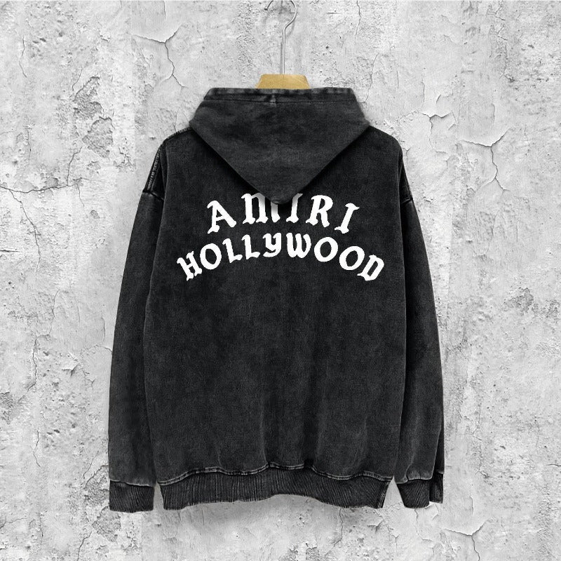Amiri washed hoodie hollywood pure letter distressed printing