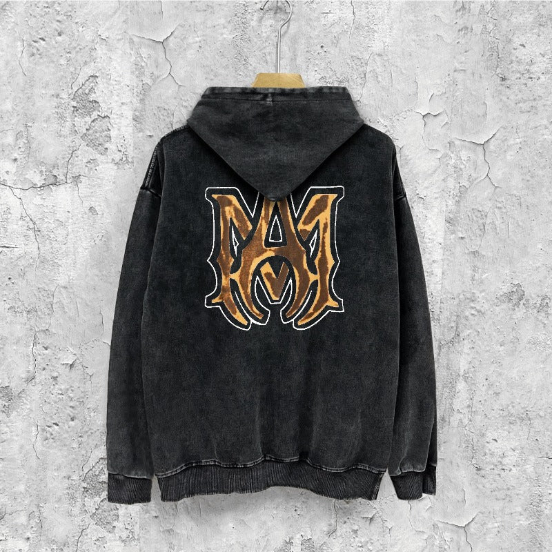 Amiri washed hoodie splashed paint skeleton washed distressed printing