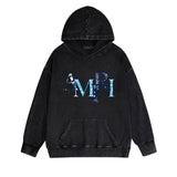 Amiri washed hoodie cashew flower overlapping letter washed distressedprinting