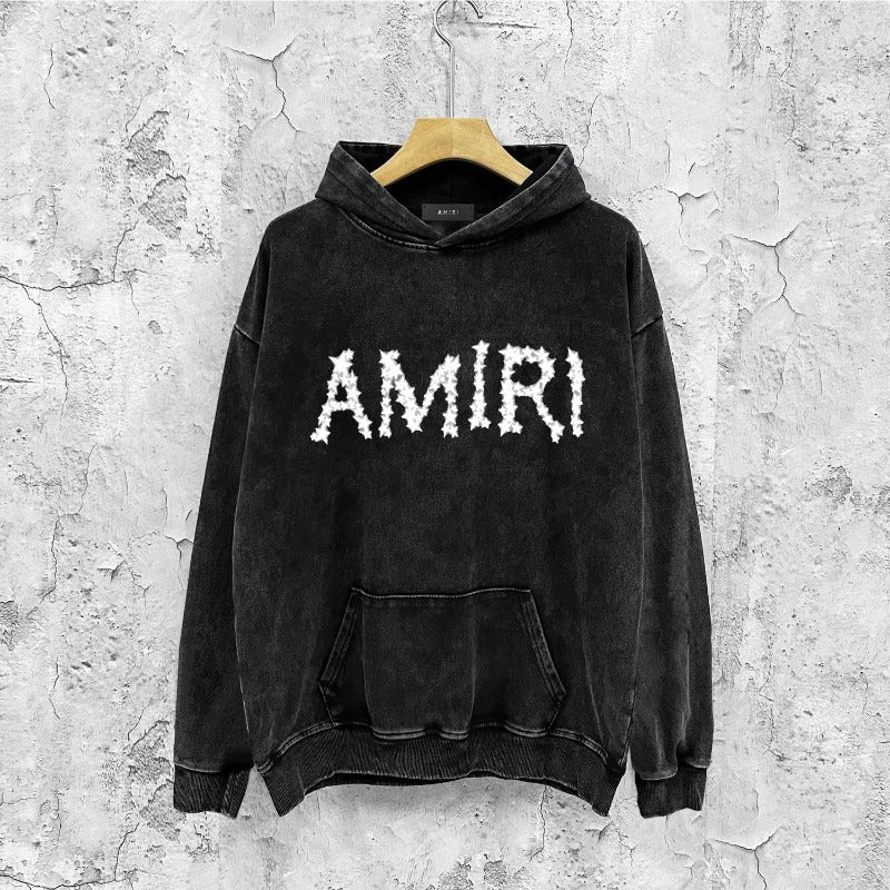 Amiri washed hoodie fog star distressed printing