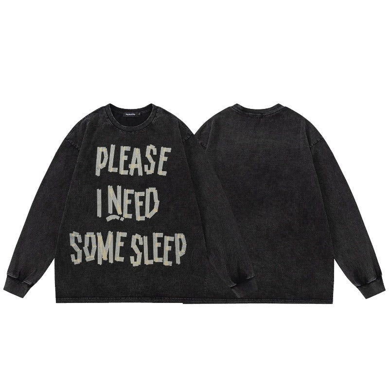Men long sleeved shirt retro washed old letter design men's loose