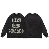 Men long sleeved shirt retro washed old letter design men's loose