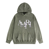 Amiri washed hoodie metallic glossy letter washed distressed printing