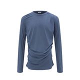 Men long sleeved shirt retro bottom shirt pure color silm waist pleated