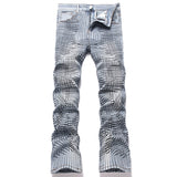 Mens Fashion Jeans Cross-line wide-leg pants 5718#