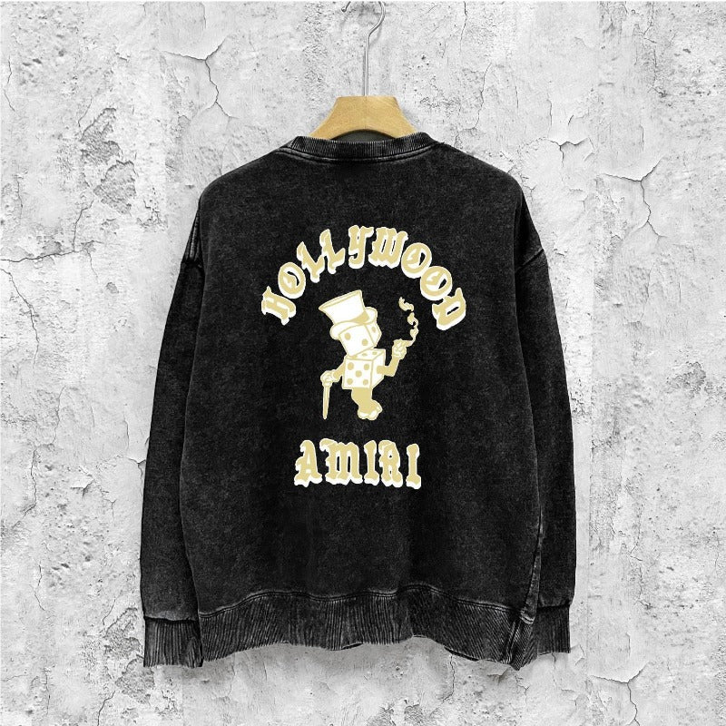 Amiri washed sweatshirt dice man printing washed and distressed