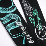 Mens Fashion Jeans Green Snake Street Graffiti 5705#