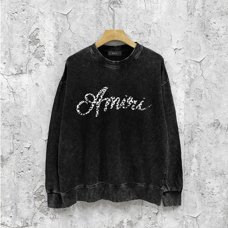 Amiri washed sweatshirt silver ring snake letterprinting washed and distressed