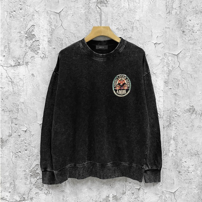 Amiri washed sweatshirt oil painting flying eagle printing washed and distressed